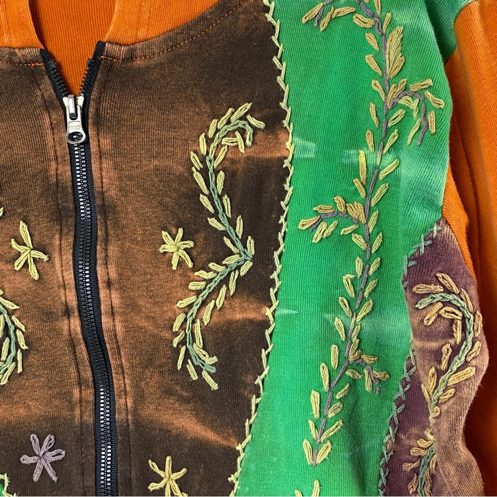 Patchwork Embroidered Zip Front Hooded Sweatshirt… - image 4